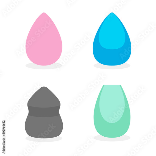 Beauty blender set. Cosmetic makeup sponge for applying foundation, BB and CC cream. Puff сoncealer for decorative cosmetology use. Vector illustration isolated on white background