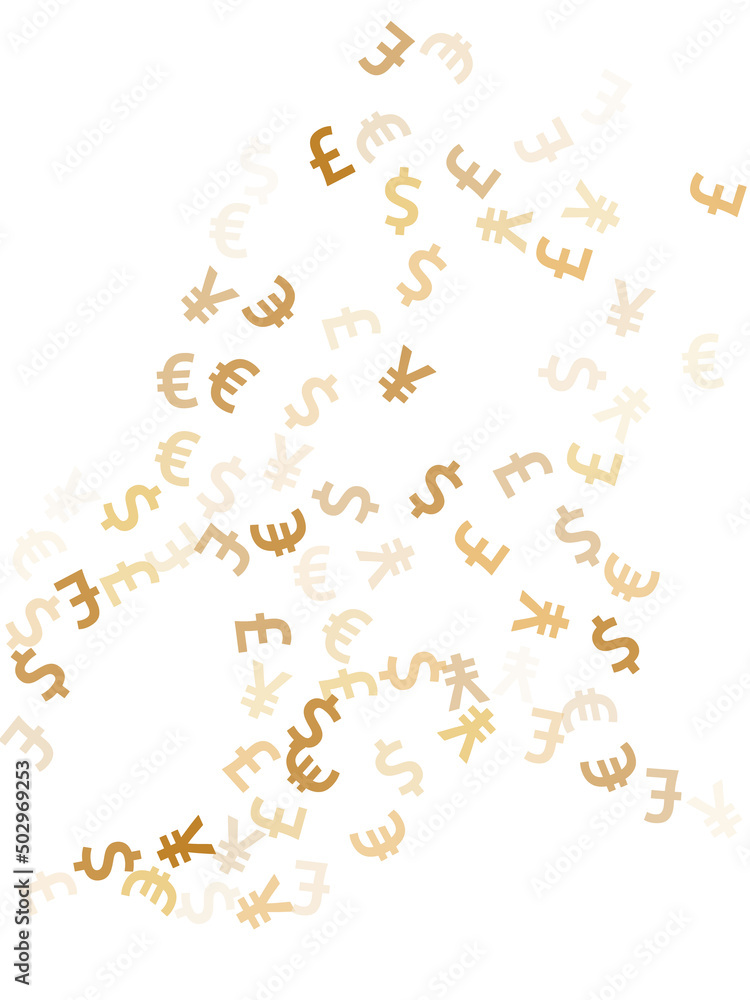 Euro dollar pound yen gold icons flying currency vector background. Deposit concept. Currency