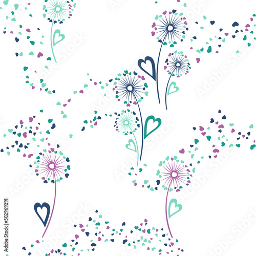 Dandelion flowers unique vector seamless pattern.
