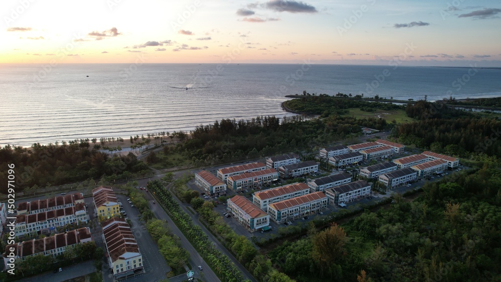 Fototapeta premium Miri, Sarawak Malaysia - May 2, 2022: The Landmark and Tourist Attraction areas of the of Miri City, with its famous beaches, rivers, city and scenic surroundings