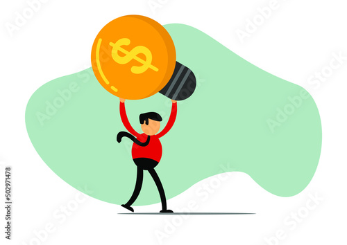 Vector illustration of businessman cartoon character raising an idea, Commonly used for all content about "money and business"