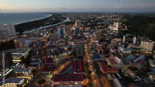 Miri, Sarawak Malaysia - May 2, 2022: The Landmark and Tourist Attraction areas of the of Miri City, with its famous beaches, rivers, city and scenic surroundings