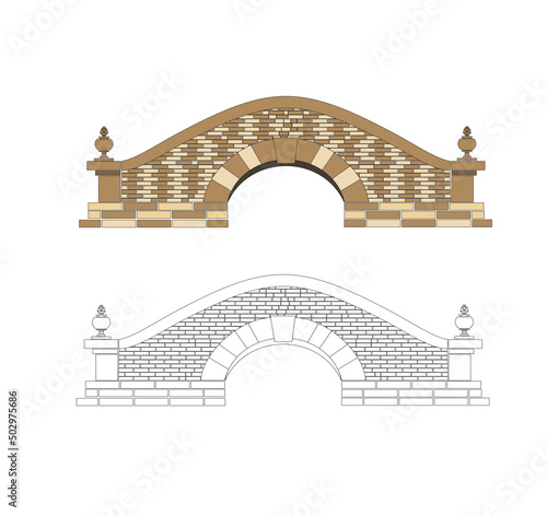 ancient bridge colorful and black and white vector drawing