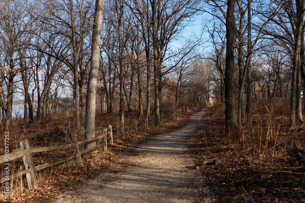 Trail at a Forest Preserve in Willow Springs Illinois during Autumn Trail at a Forest Preserve in Willow Springs Illinois during Autumn