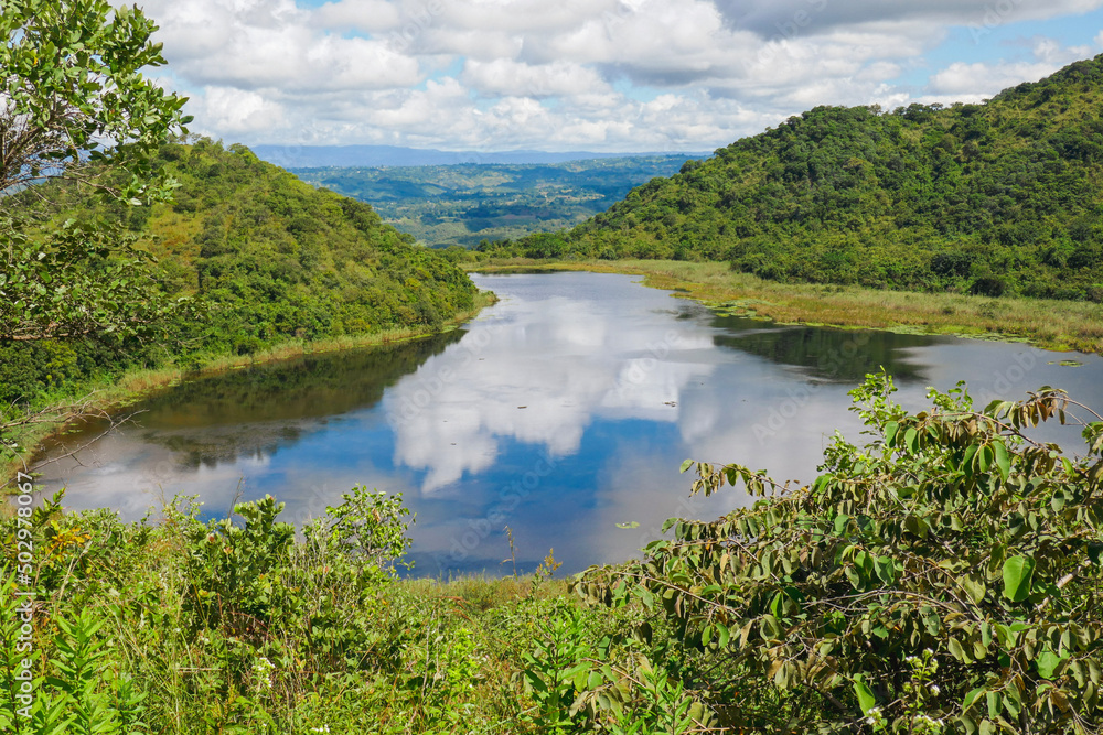 Obraz premium Scenic view of Itende Crater Lake, a crater lake in Mbeya, Tanzania 
