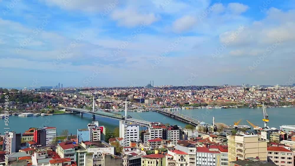 Great view of Istanbul from the Galata Tower.Turkey. European part of the city. Timelapse. Great view of Istanbul from the Galata Tower.Turkey. European part of the city. Timelapse.