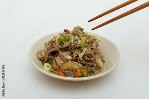 Delicious looking bulgogi dish served in a bowl
