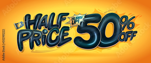Half price - web banner template with glossy lettering, 50 percents off