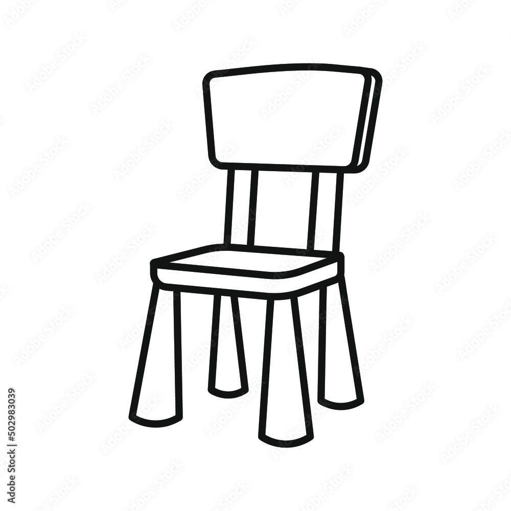 Chair. Icon. Coloring book for children. Black and white vector image.  Stock Vector | Adobe Stock