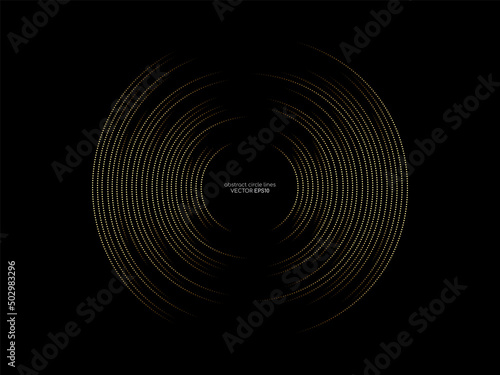 Abstract circle dots line pattern spin gold light isolated on black background in the concept of music  technology  digital