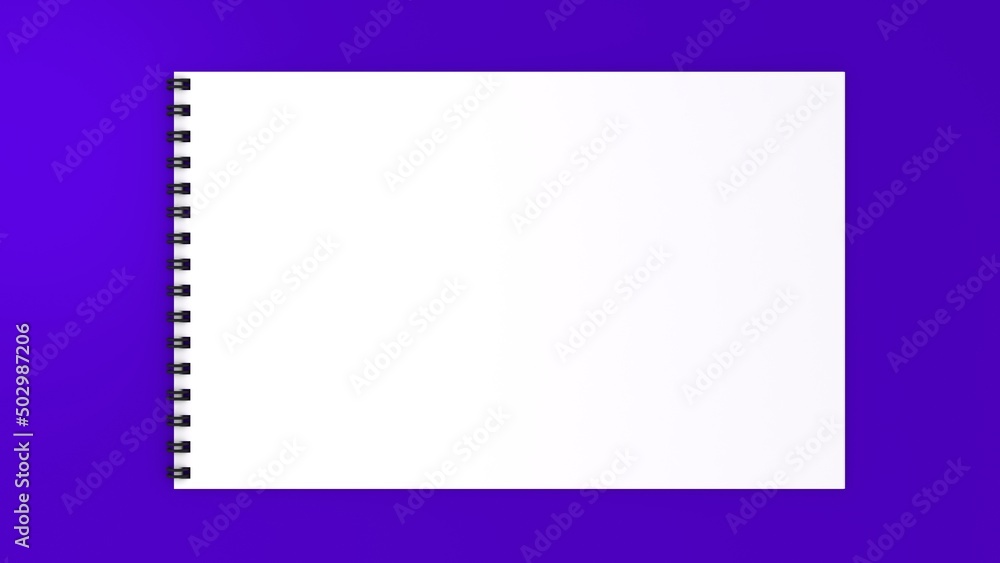Mockup blank paper notebook or notepad on purple background. Mockup blank paper notebook or notepad on purple background.
