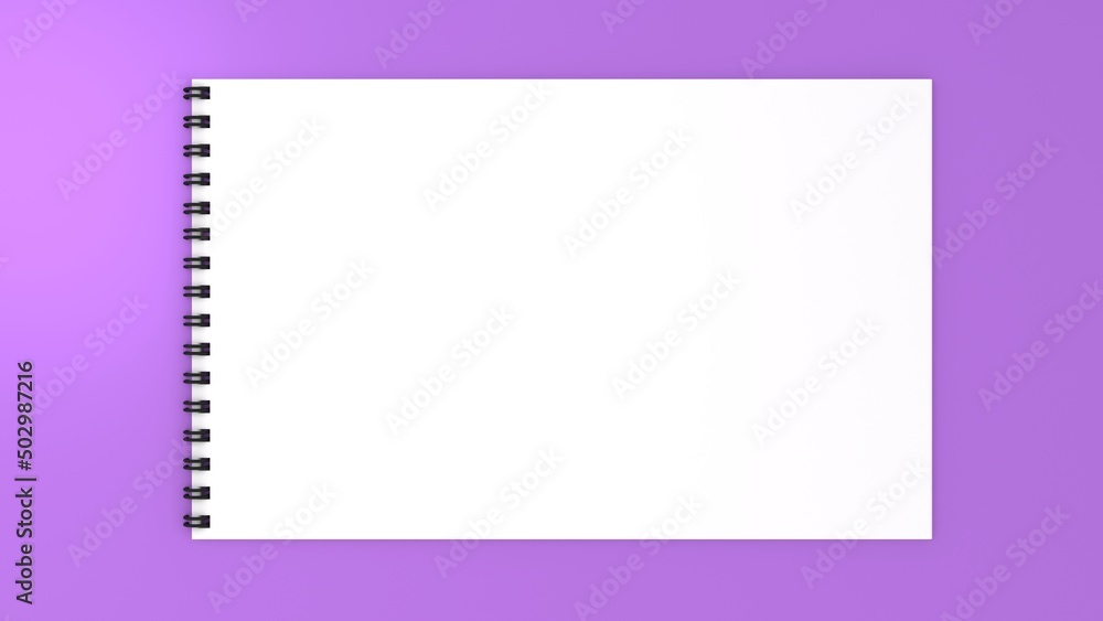 Mockup blank paper notebook or notepad on purple background. Mockup blank paper notebook or notepad on purple background.