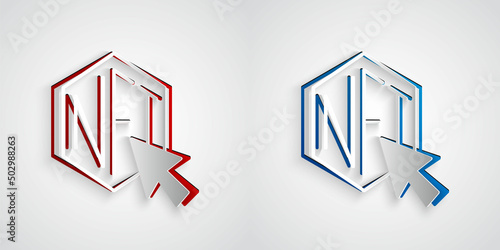 Paper cut NFT Digital crypto art icon isolated on grey background. Non fungible token. Paper art style. Vector