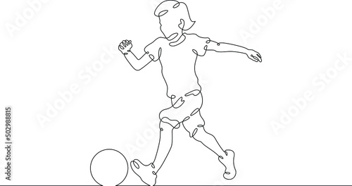 The boy plays. One continuous line.Children's sports ball game. The child plays ball. Kids games. Toddler games.One continuous line drawn isolated, white background.