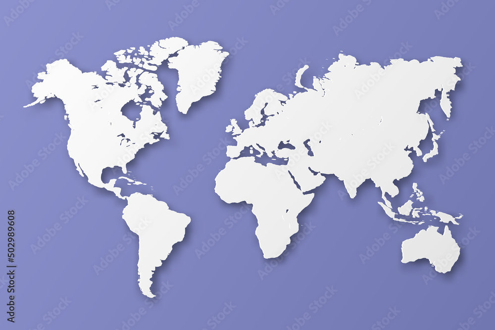 World map International vector template with paper style including shadow and white color on purple background for design, education, website, infographic, banner - Vector illustration eps 10