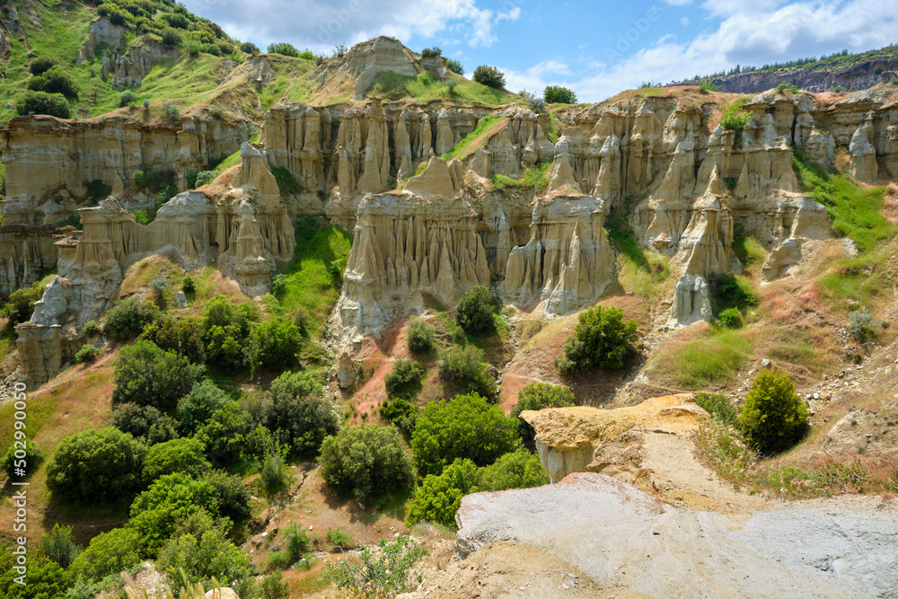 Kuladocia rock formation, fairy chimney and rock hoodoo, natural geological formation in Manisa Kula Turkey.