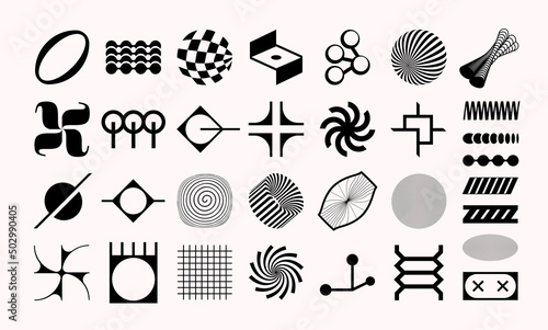 Set of abstract geometric symbols. Modern Bold Brutalistic Objects and Shapes. Black and white minimalistic silhouettes of figures. Contemporary design.Vector illustration