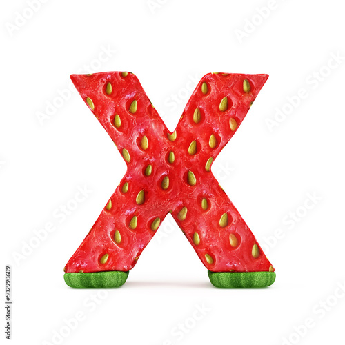 Strawberry Alphabet Letters isolated on white background  Letter X 