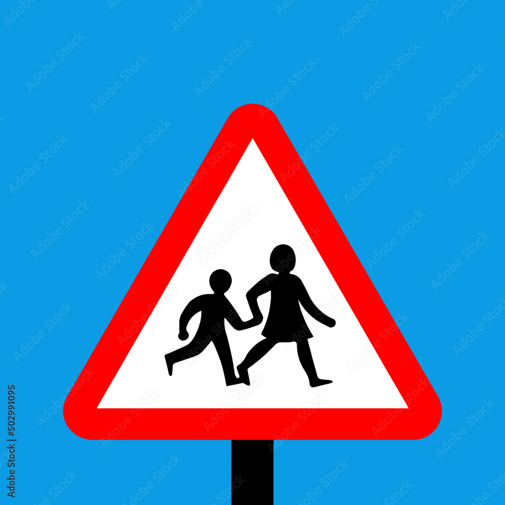 Warning triangle children crossing on this road sign Warning triangle children crossing on this road sign
