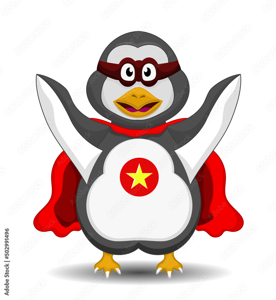 Fototapeta premium super hero penguin with wing cape and eye patch
