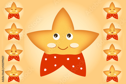 Vector shortbread сookie character Korzhik with kawaii emotions