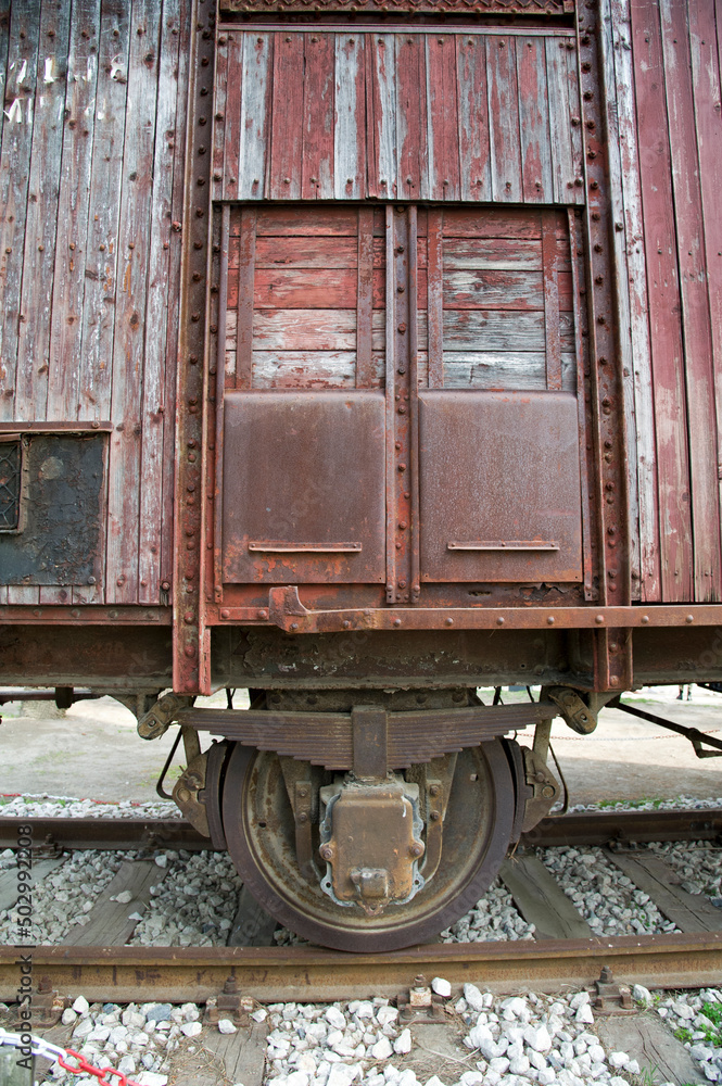 Detail of a very old railroad wagon.