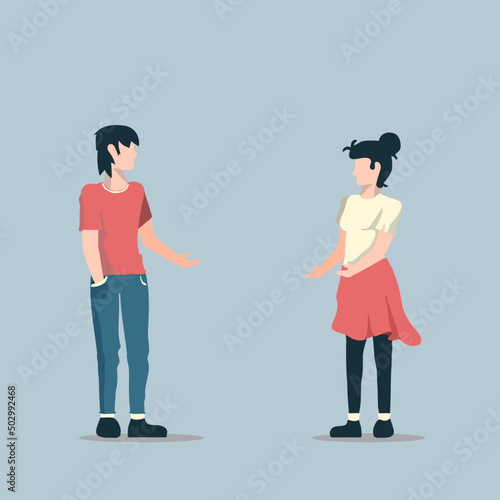 Ilustração vetorial de dois jovens conversando em roupas casuais.