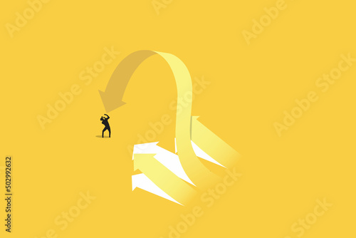 Financial crisis, recession, depression vector concept with down bar. Symbol of stock market crash, Financial crisis, depletion of savings and bankruptcy. Devaluation, inflation. Impoverishment