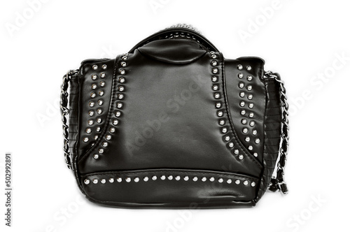 Black leather bags with skull, stars and thorns. Brutal purses. Hard rock bags. Unisex bags.