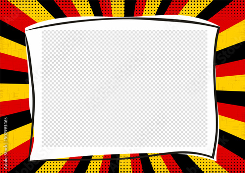 Vintage photo frame in pop art style for Germany. Bright page for festive photos. Template for the design of frames for party, photographs, posters, cards, stickers. Comic Vector illustration.