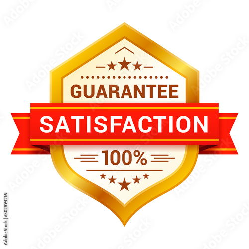 100 percent guarantee sign customer satisfaction golden heraldic badge with red ribbon vector