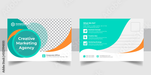 Corporate business postcard template design set with blue, yellow, red, and green colors. digital marketing agency postcard, business marketing postcard set, vector illustration