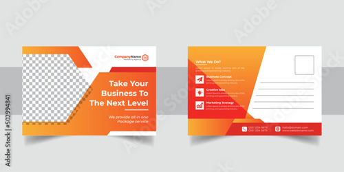Corporate business postcard template design set with blue, yellow, red, and green colors. digital marketing agency postcard, business marketing postcard set, vector illustration