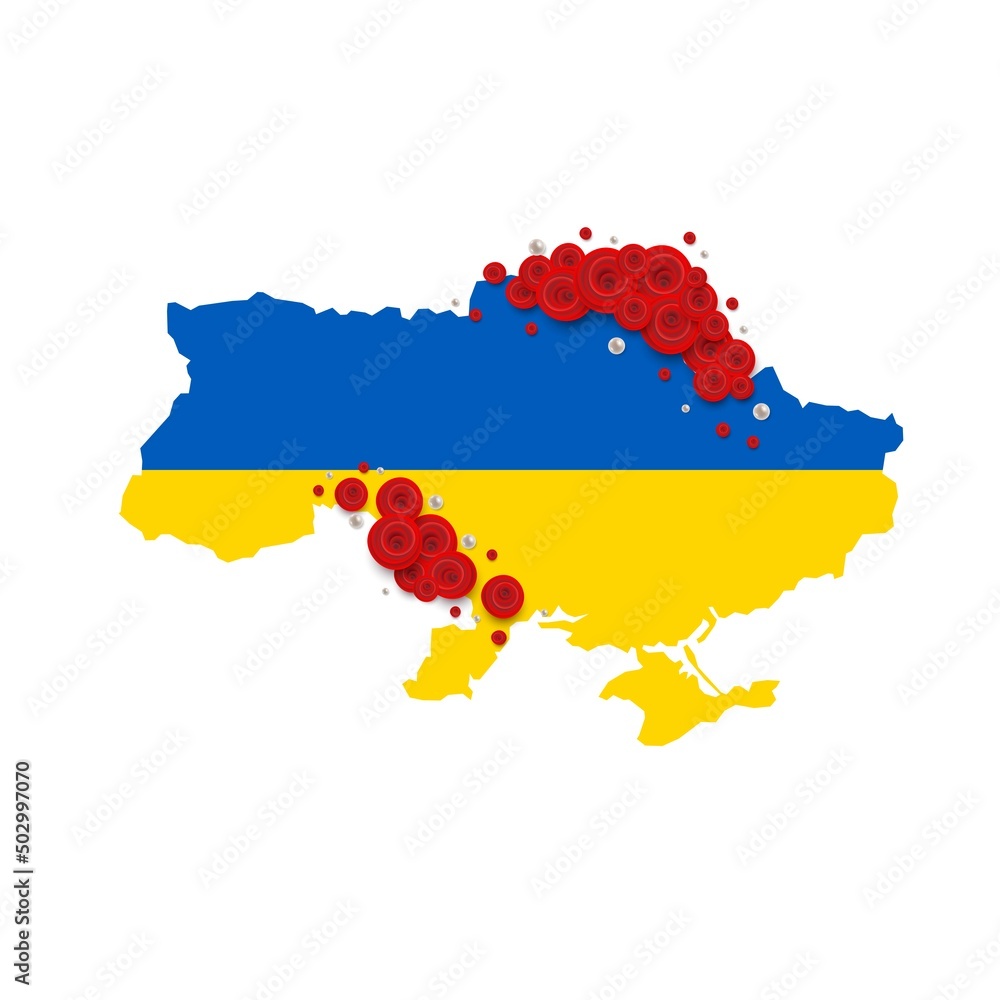 Obraz premium Ukraine map with red roses background