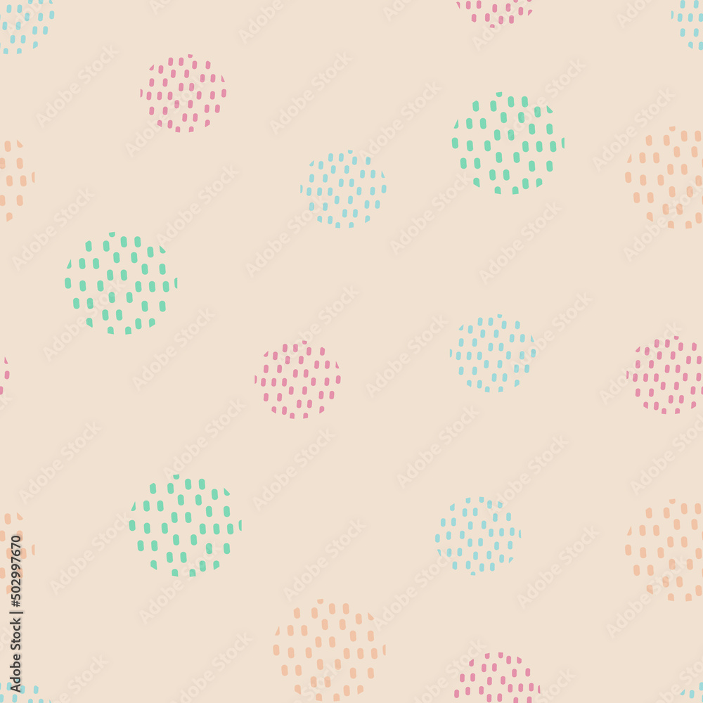 seamless pattern of abstract geometric shapes on a light orange background, pastel colors. pattern from dots for wallpapers, textiles, fabrics. cute colorful circles seamless pattern of abstract geometric shapes on a light orange background, pastel colors. pattern from dots for wallpapers, textiles, fabrics. cute colorful circles