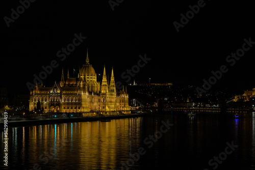 Hungarian Parliament night photo, long exposure.