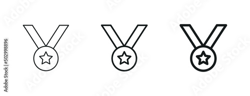 medal award star icon, Badge with ribbon icons - certified prize icon symbol in filled, thin line, outline and stroke style for apps and website