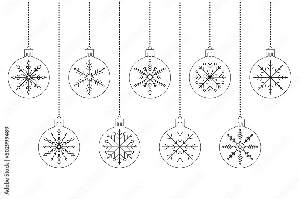 christmas ornament with snowflakes black outline
