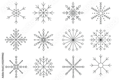 set of snowflakes with black outline