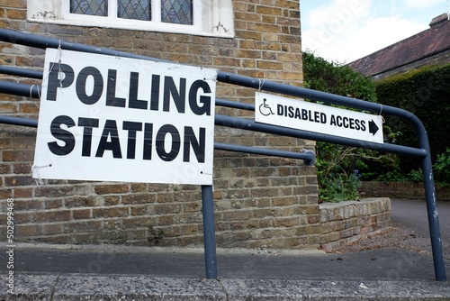 UK polling station and disabled access sign outside church premises