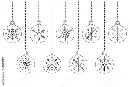 christmas ornament with snowflakes black outline 