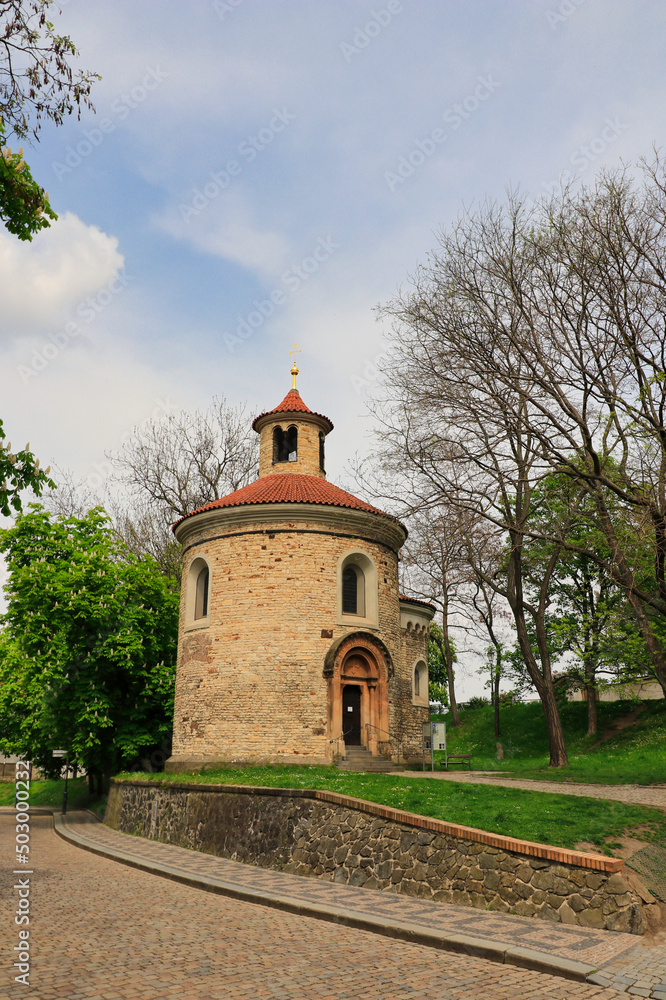 Rotunda of St Martin in Prague in spring day. Vysehrad. Czech Republic. 