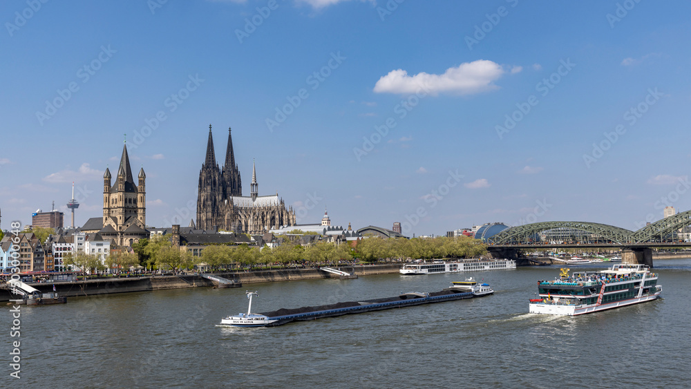 Medieval Cathedral rising above city skyline in Cologne, Germany