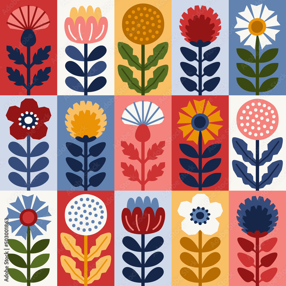 Scandinavian style floral rectangular summer vector pattern. Part two.
