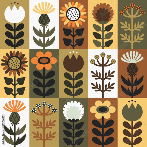 Scandinavian style floral rectangular autumn vector pattern. Part four.