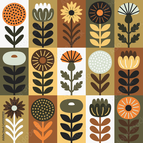 Scandinavian style floral rectangular autumn vector pattern. Part one.