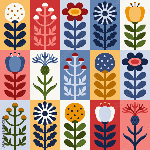 Scandinavian style floral rectangular summer vector pattern. Part four.