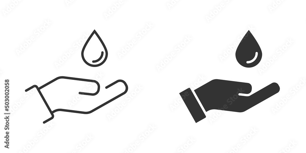 water drop hand icon Water save symbol. Vector illustration. water drop hand icon Water save symbol. Vector illustration.