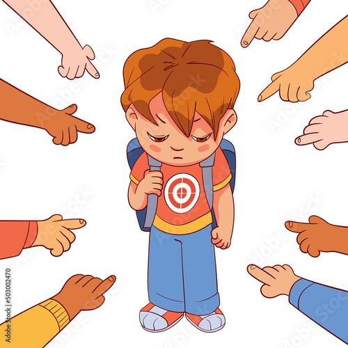 Bullying. Colorful cartoon characters. Funny vector illustration. Isolated on white background