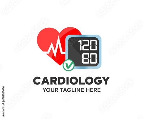 Hypertension, hypotension disease, cardiology, medical concept  logo design. Health care Concept, arterial blood pressure, hospital, cardiogram, medications, heart vector design and illustration.